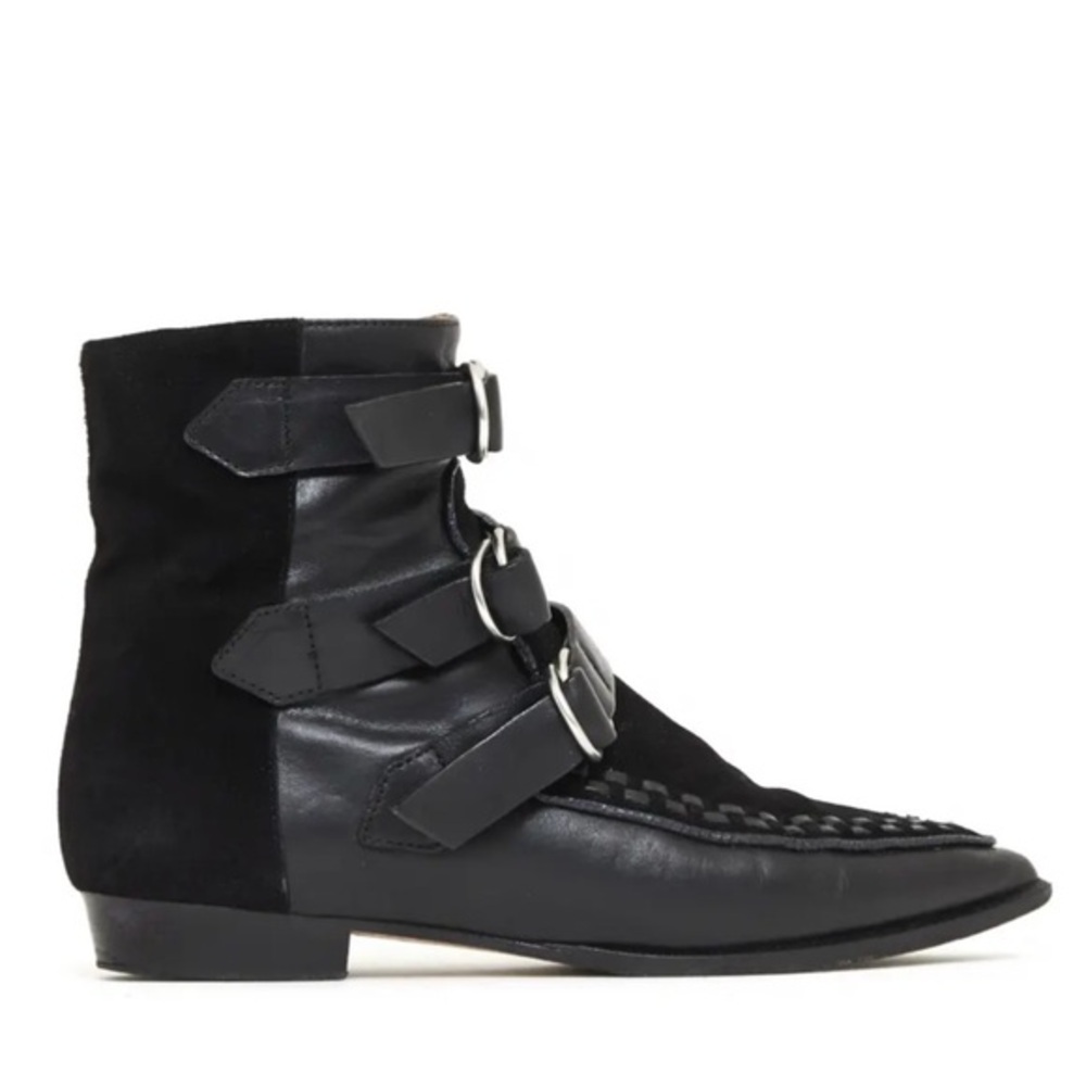 Isabel Marant Size 38 • ROWI Leather & Suede Ankle Boots Low Heel Black.